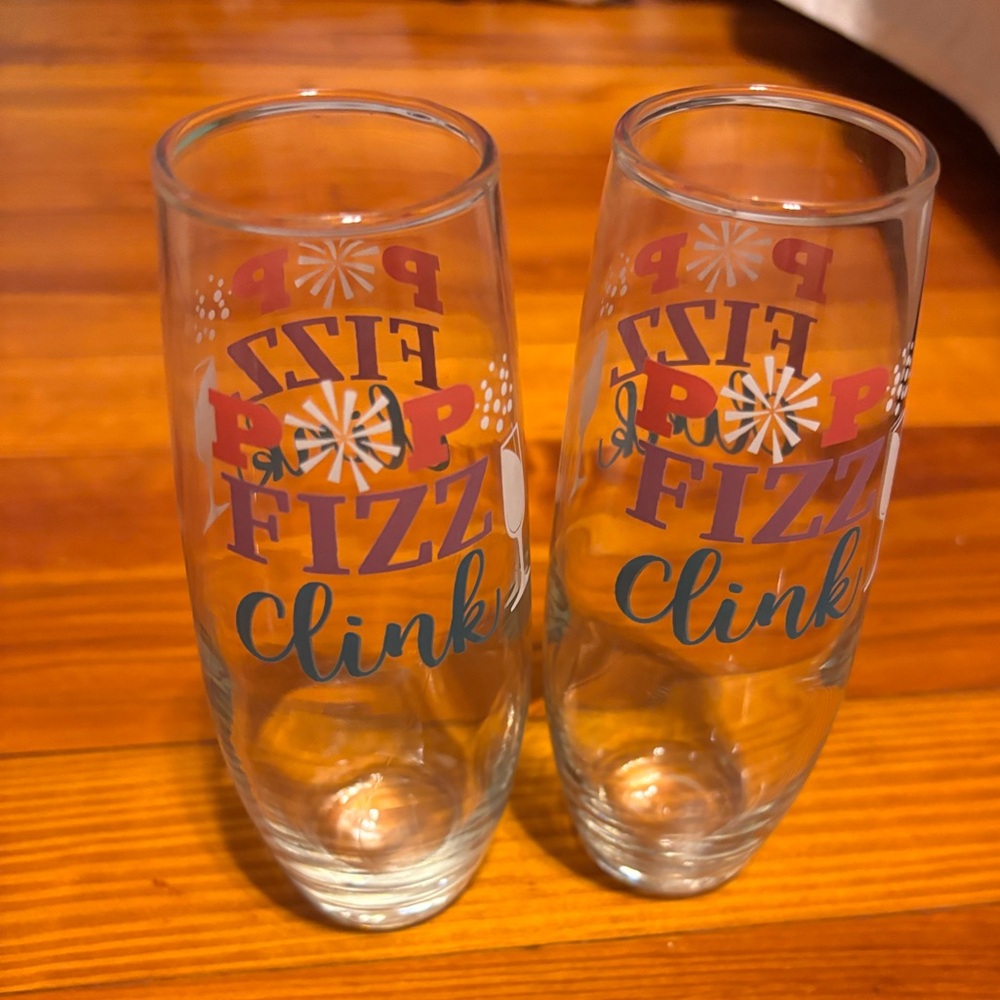 2 stemless champagne POP FIZZ CLINK Champagne flutes
